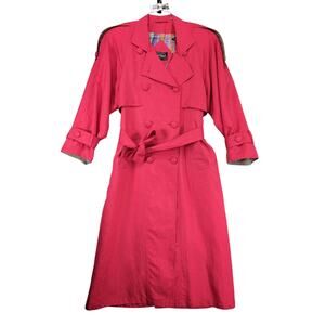 Vintage 90s Portrait Women's 6 Double Breasted Coral Pink Rain Trench Coat Retro